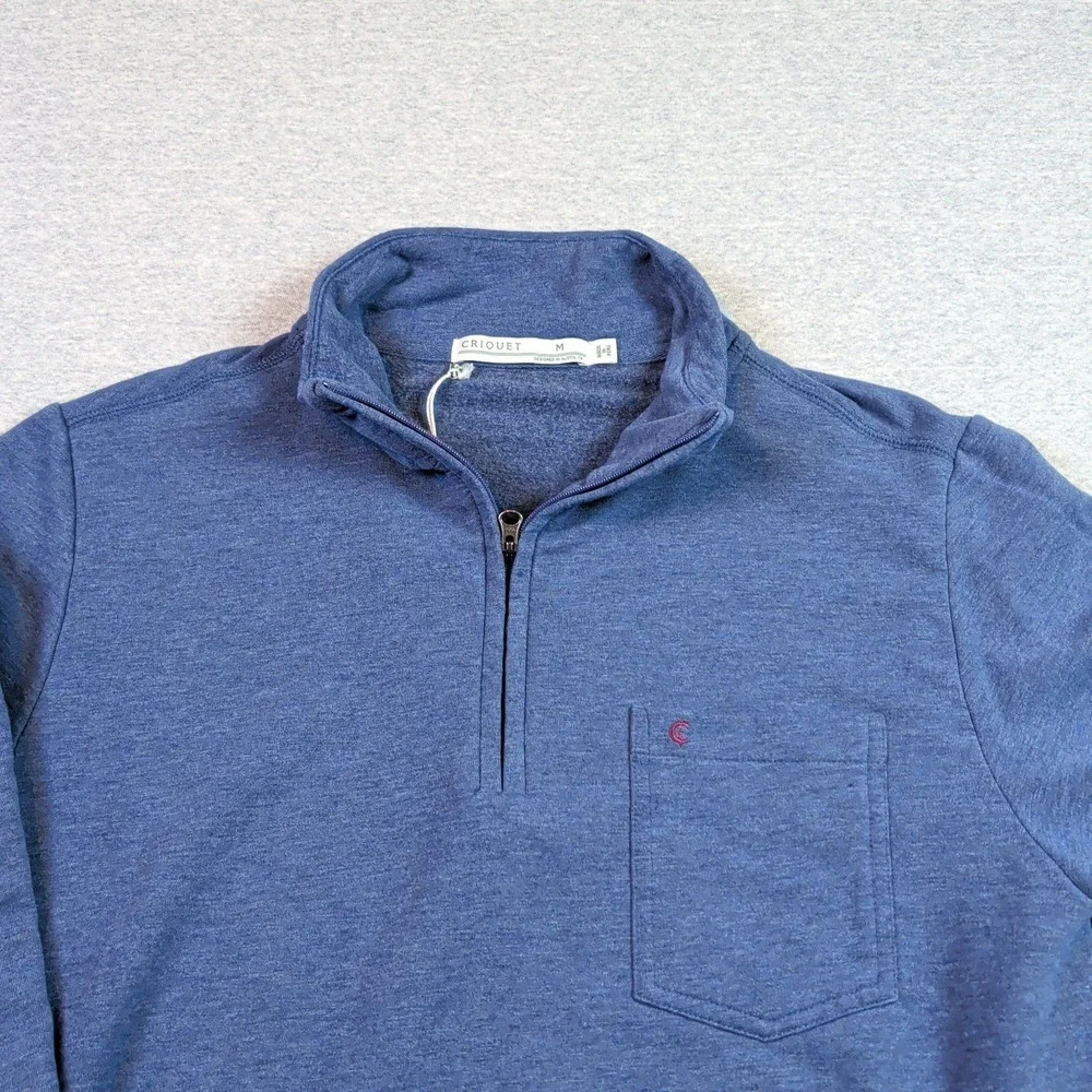 Criquet Mens M Quarter Zip Weekender Pullover Blue Heather Modal Silverock Logo